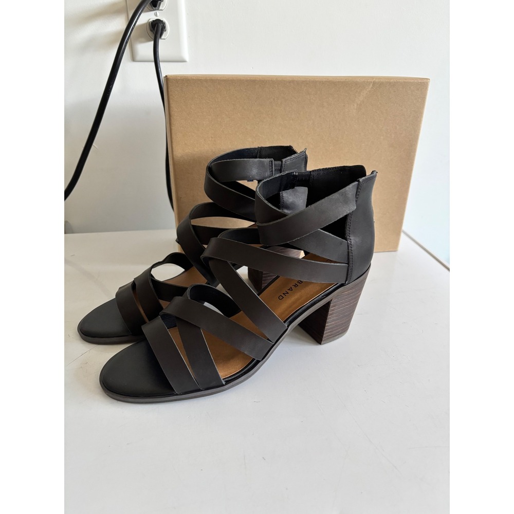 Lucky Brand Kallia Black Leather Strappy Gladiator Block Heel Sandals 10M